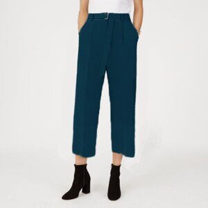 New Club Monaco Heemi Wool Blend Belted Trousers Dark Teal 8 $190